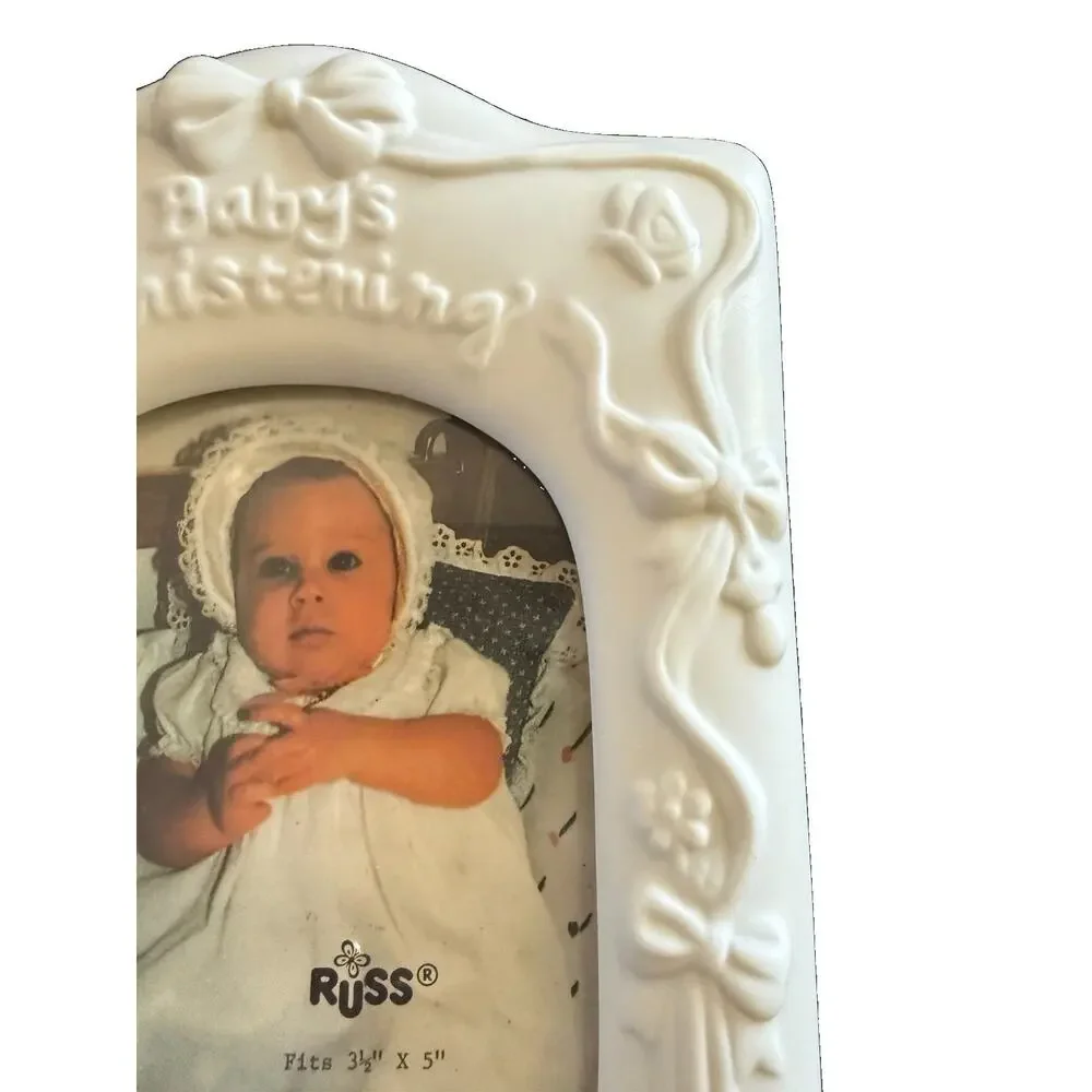Russ Baby’s Christening Porcelain Frame 3.5x5 #14828 w/ Original Box
